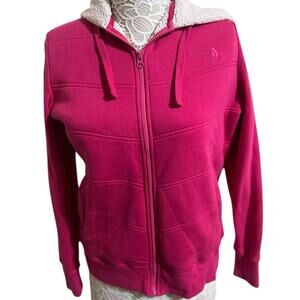 Pink North Face Hoodie w/ Thick White Cozy Faux Fur Lining – Women’s Large